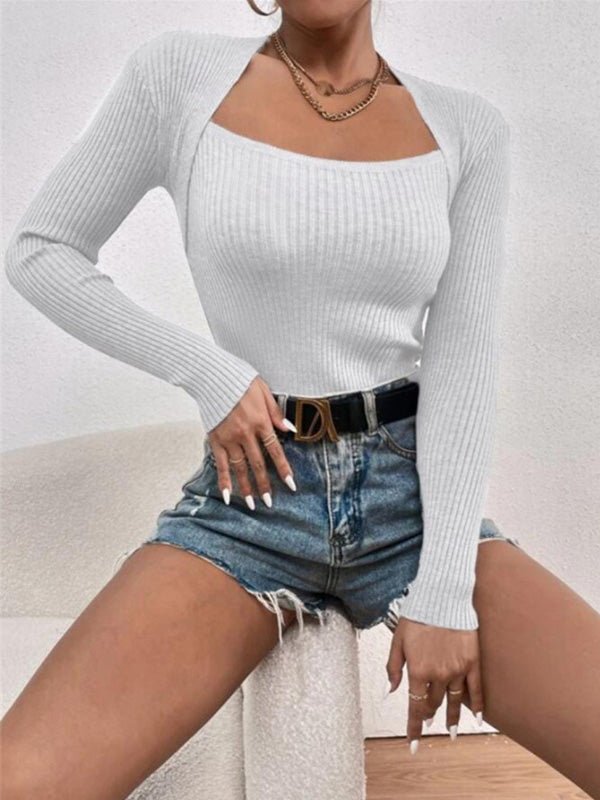 Women's Sweaters Square Neck Slim Fit Long Sleeve Knit Sweater