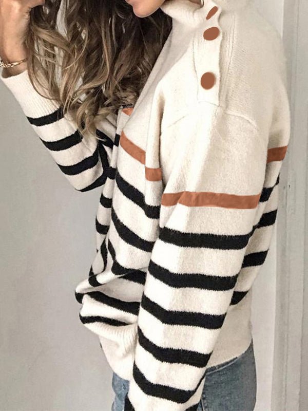 Women's Sweaters Striped High Neck Pullover Sweater
