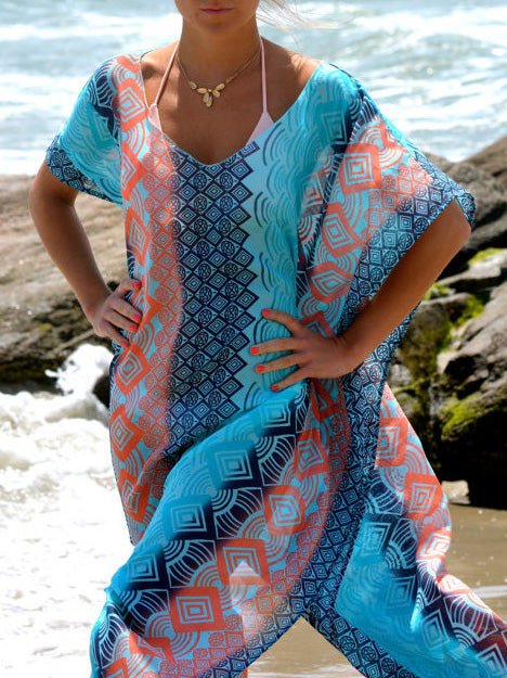 Women's Swimsuit Multicolor Printed Slit Sun Protection Robes Cover-Up