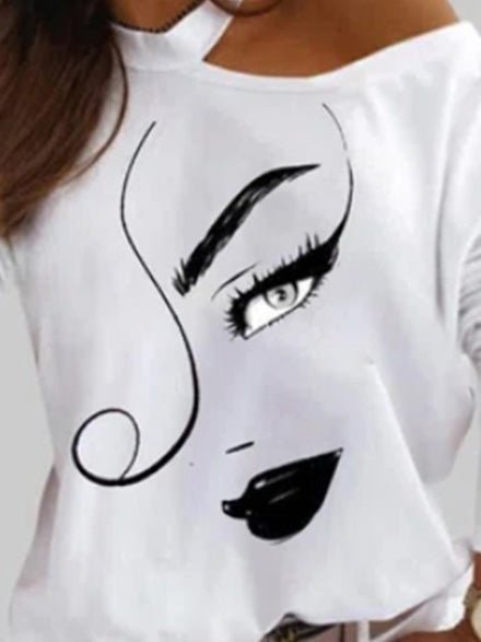 Women's T-Shirts Art Print Halter Off Shoulder Long Sleeve T-Shirt
