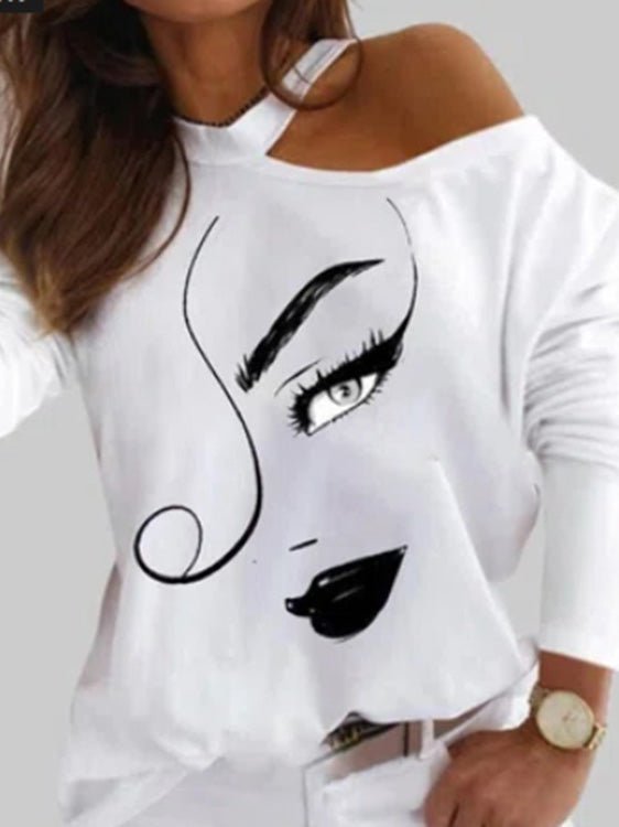 Women's T-Shirts Art Print Halter Off Shoulder Long Sleeve T-Shirt