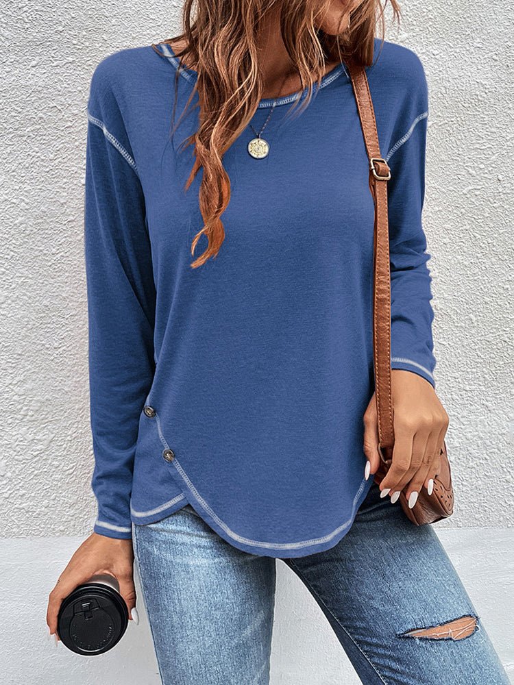 Women's T-Shirts Button Lrregular Long Sleeve T-Shirt