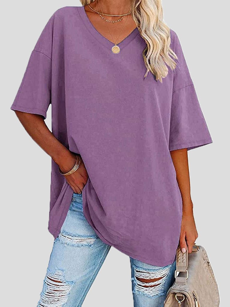 Women's T-Shirts Casual Solid V-Neck Short Sleeve T-Shirt