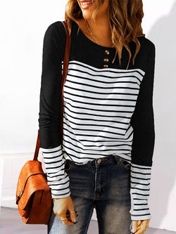 Women's T-Shirts Crew Neck Striped Print Long Sleeve T-Shirt