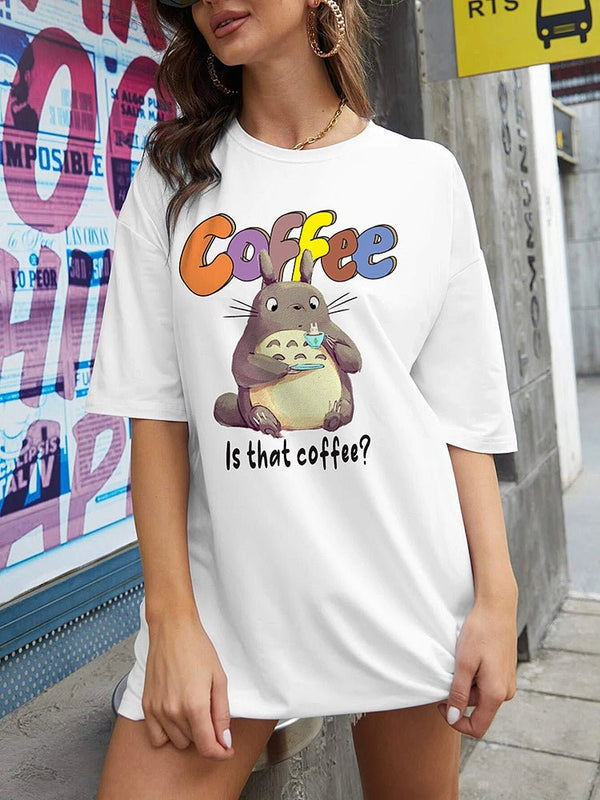 Women's T-Shirts Cute Mid Sleeve Cartoon Printed T-Shirt