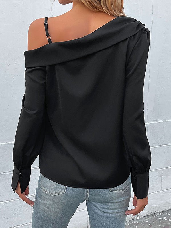 Women's T-Shirts Irregular Black Strap Long Sleeve T-Shirt