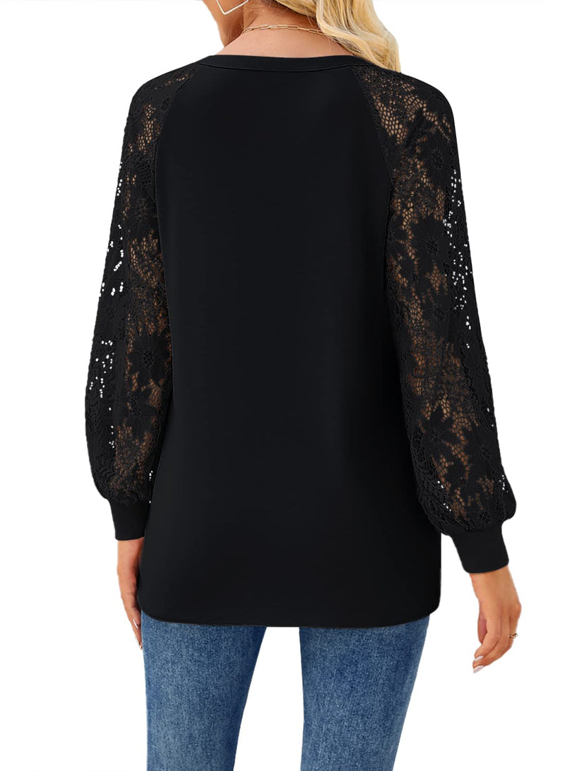 Women¡¯s T-Shirts Long Sleeve Lace V Neck Button Loose T-Shirt