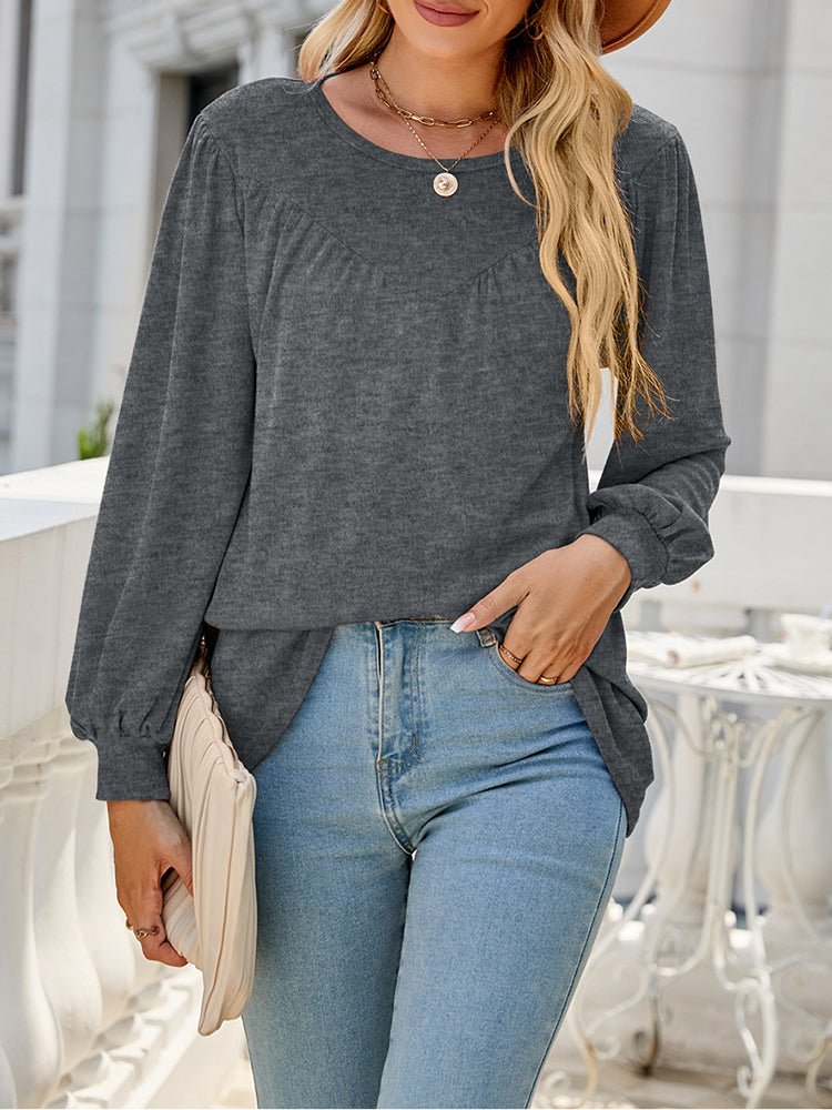 Women's T-Shirts Loose Casual Fold Round Neck T-Shirt