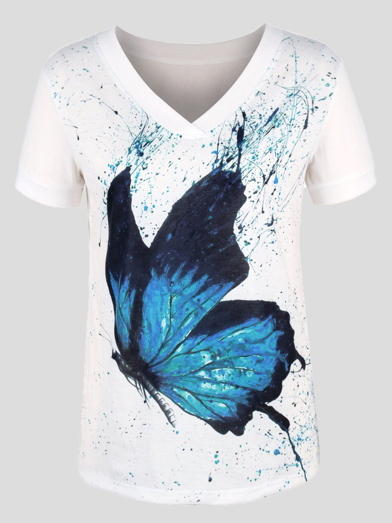 Women's T-Shirts Loose V-Neck Printed Short Sleeve T-Shirt