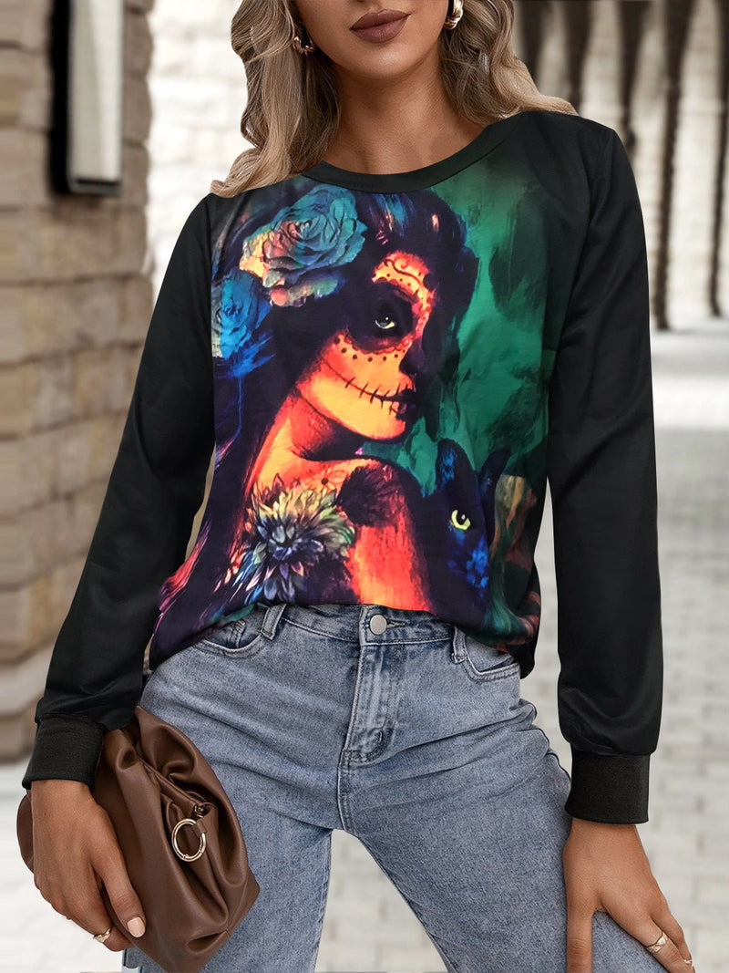 Women's T-Shirts Printed Round Neck Long Sleeve Casual T-Shirt