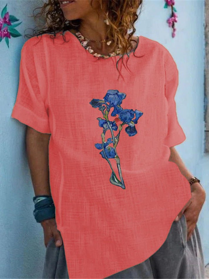 Women's T-Shirts Round Neck Floral Print Short Sleeve T-Shirt