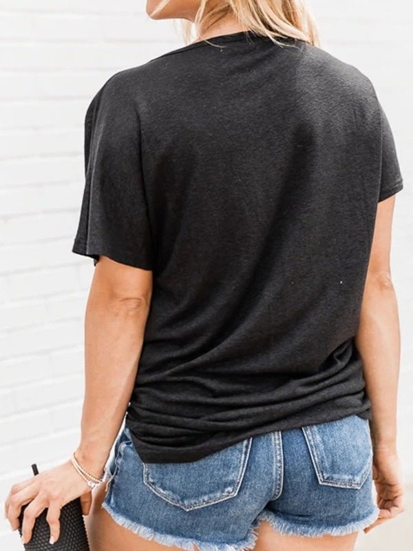 Women's T-Shirts Solid Button Short Sleeve T-Shirt