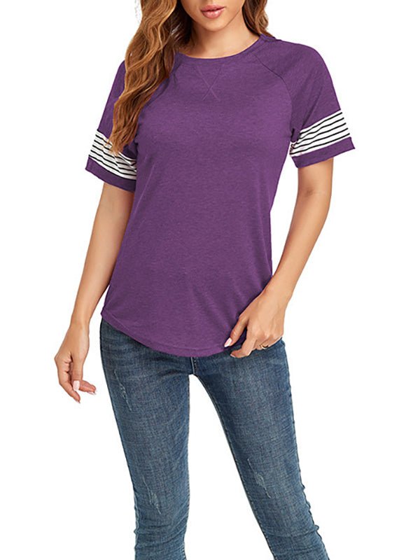 Women's T-Shirts Splice Stripe Loose Short Sleeve T-Shirt