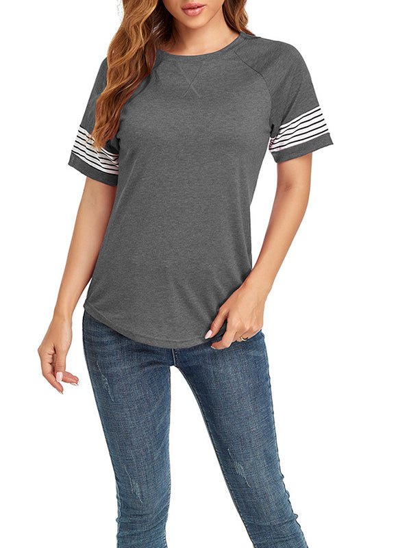 Women's T-Shirts Splice Stripe Loose Short Sleeve T-Shirt