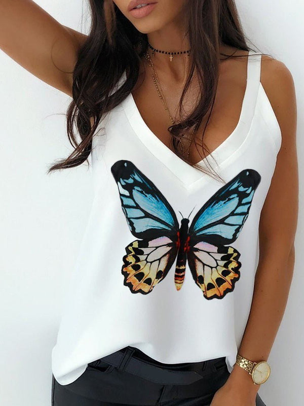 Women's Tank Tops Butterfly Print V-Neck Camisole