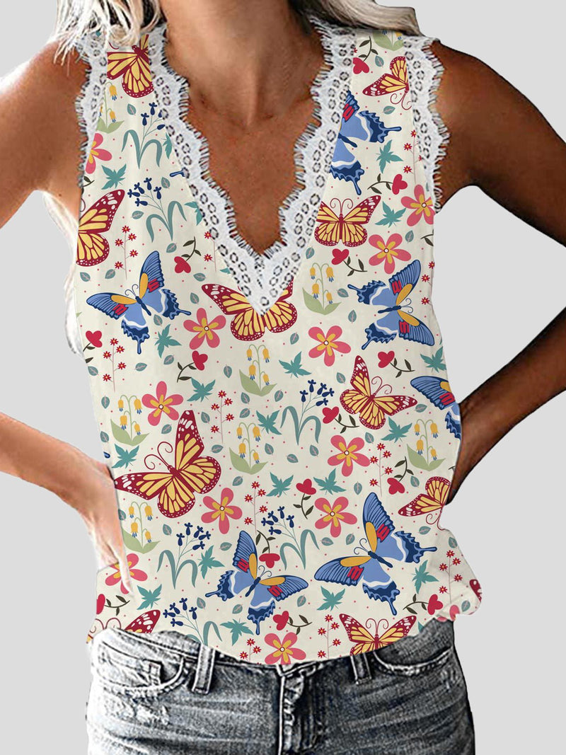 Women's Tank Tops Floral V-Neck Lace Sleeveless Tank Top