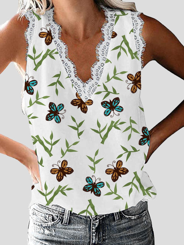Women's Tank Tops Floral V-Neck Lace Sleeveless Tank Top