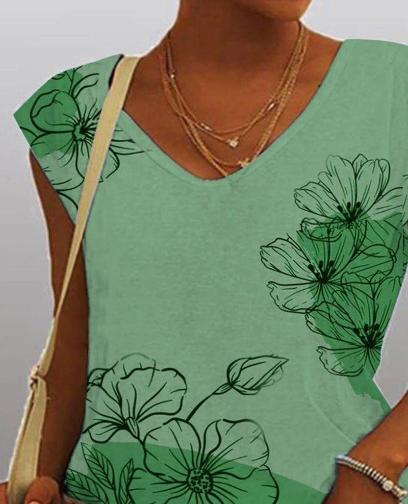 Women's Tank Tops Loose Gradient Flower Print V-Neck Tank Top